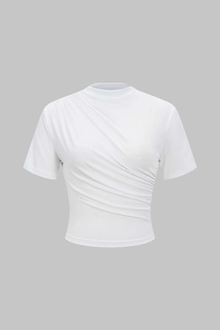 Mock Neck Ruched Short Sleeve T-Shirt