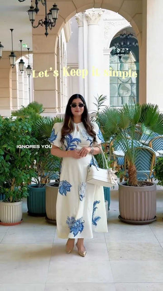 Women's Elegant Floral Print Puff Sleeve A-Line Dress