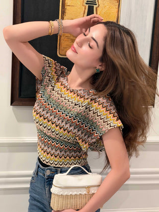 Boho striped knit top