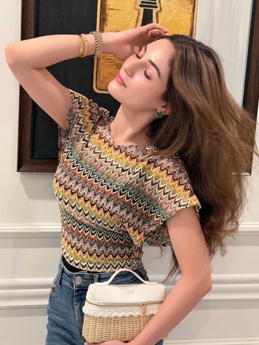 Boho striped knit top