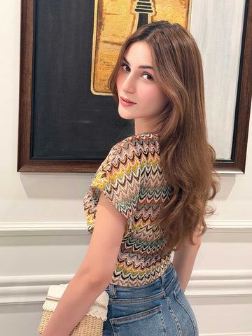 Boho striped knit top