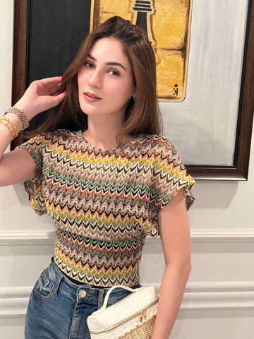 Boho striped knit top