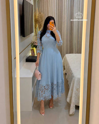 Eyelet Embroidery Patchwork Maxi Long Sleeve Dress