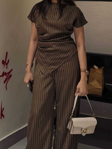 Plaid top & wide leg pants