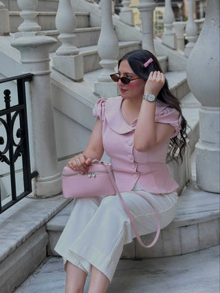 Puff Sleeve Peter Pan Collar Button Front Blouse
