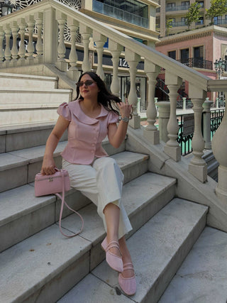 Puff Sleeve Peter Pan Collar Button Front Blouse