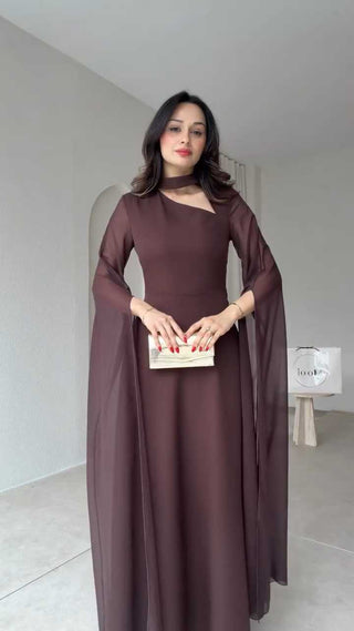 Elegant Hollow Collar flared maxi dress