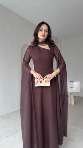 Elegant Hollow Collar flared maxi dress