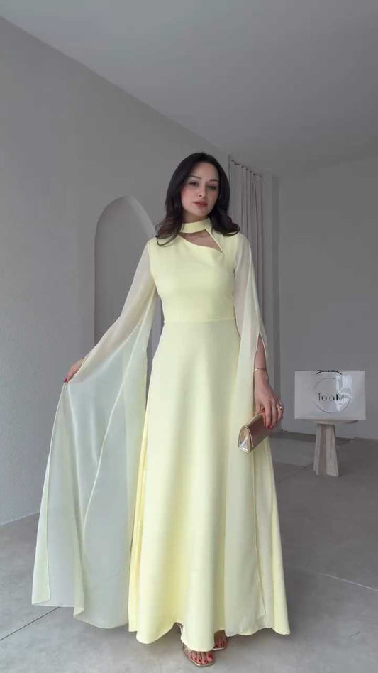 Elegant Hollow Collar flared maxi dress