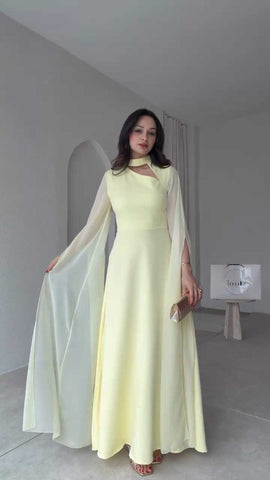 Elegant Hollow Collar flared maxi dress