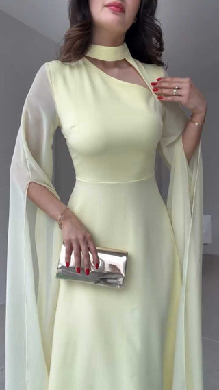 Elegant Hollow Collar flared maxi dress
