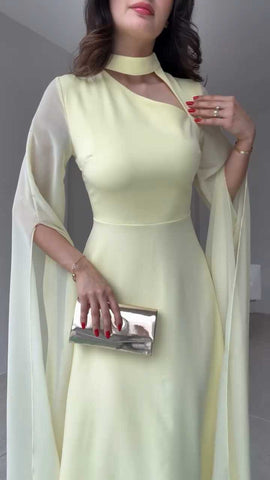 Elegant Hollow Collar flared maxi dress
