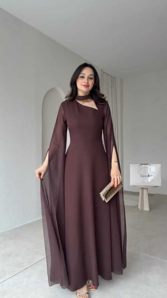 Elegant Hollow Collar flared maxi dress