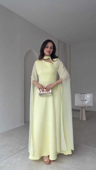 Elegant Hollow Collar flared maxi dress