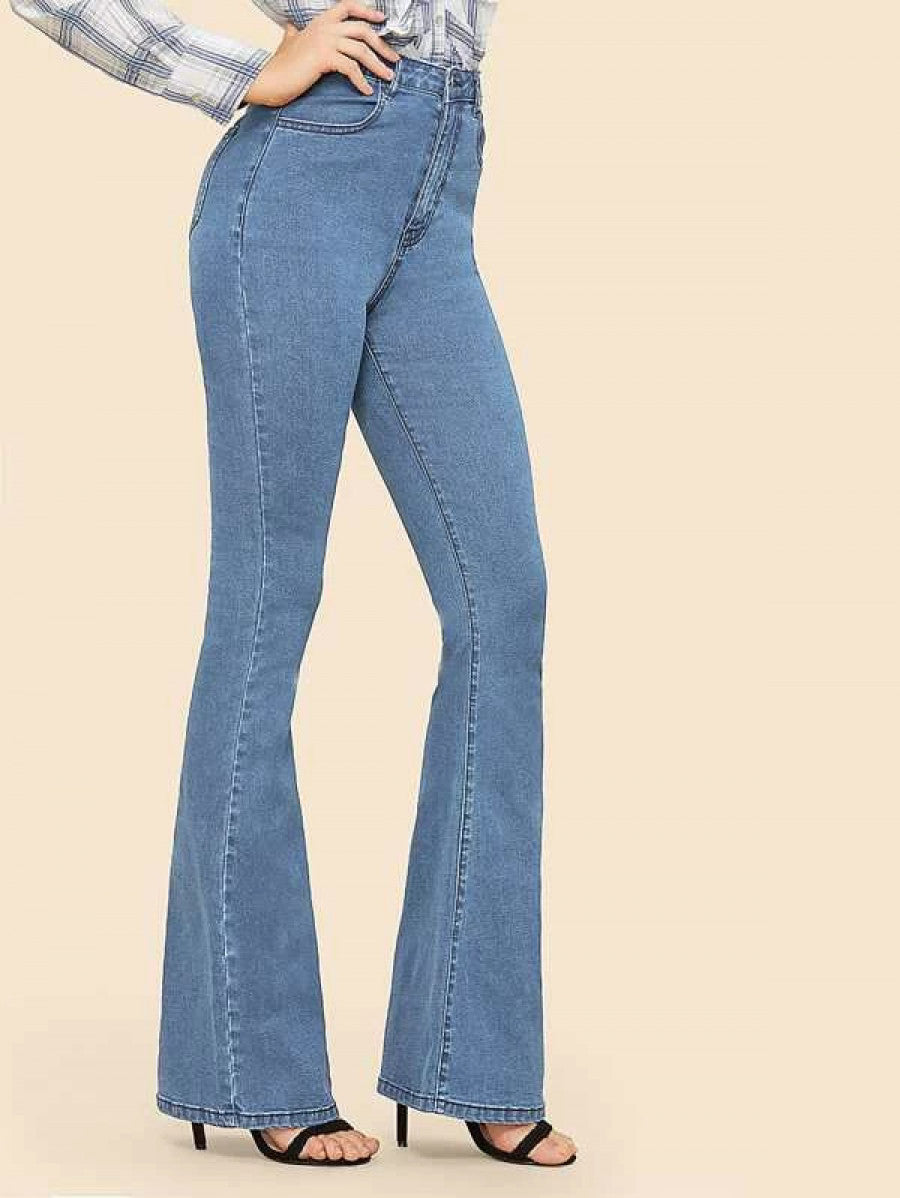 High Waisted Flare Hem Skinny Jeans