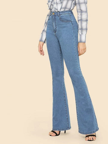 High Waisted Flare Hem Skinny Jeans