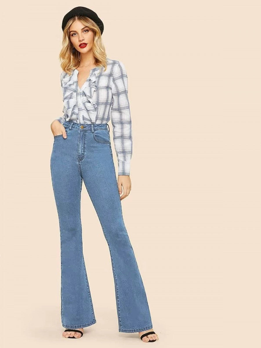 High Waisted Flare Hem Skinny Jeans