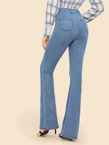 High Waisted Flare Hem Skinny Jeans
