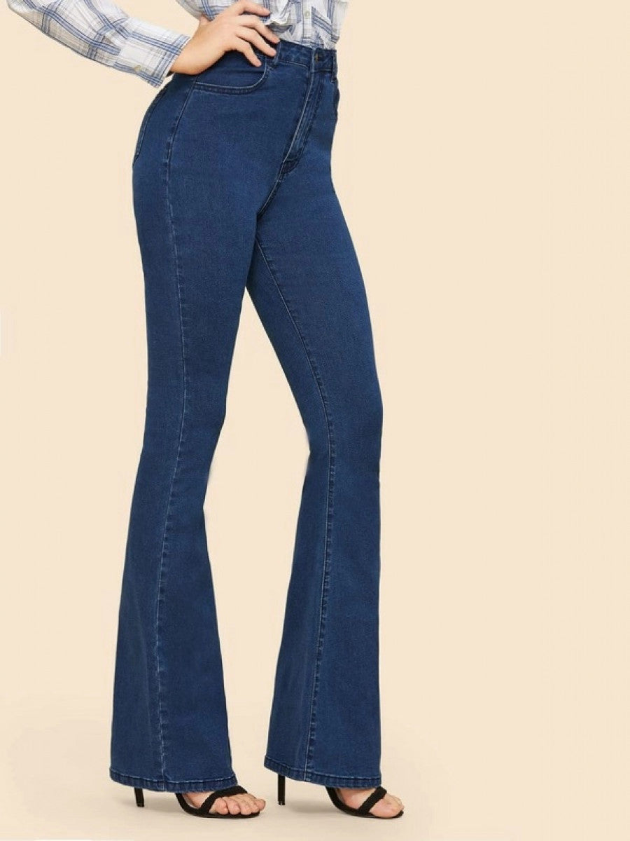 High Waisted Flare Hem Skinny Jeans