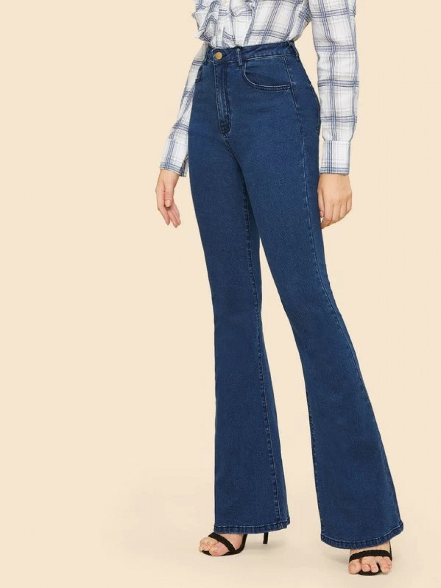 High Waisted Flare Hem Skinny Jeans