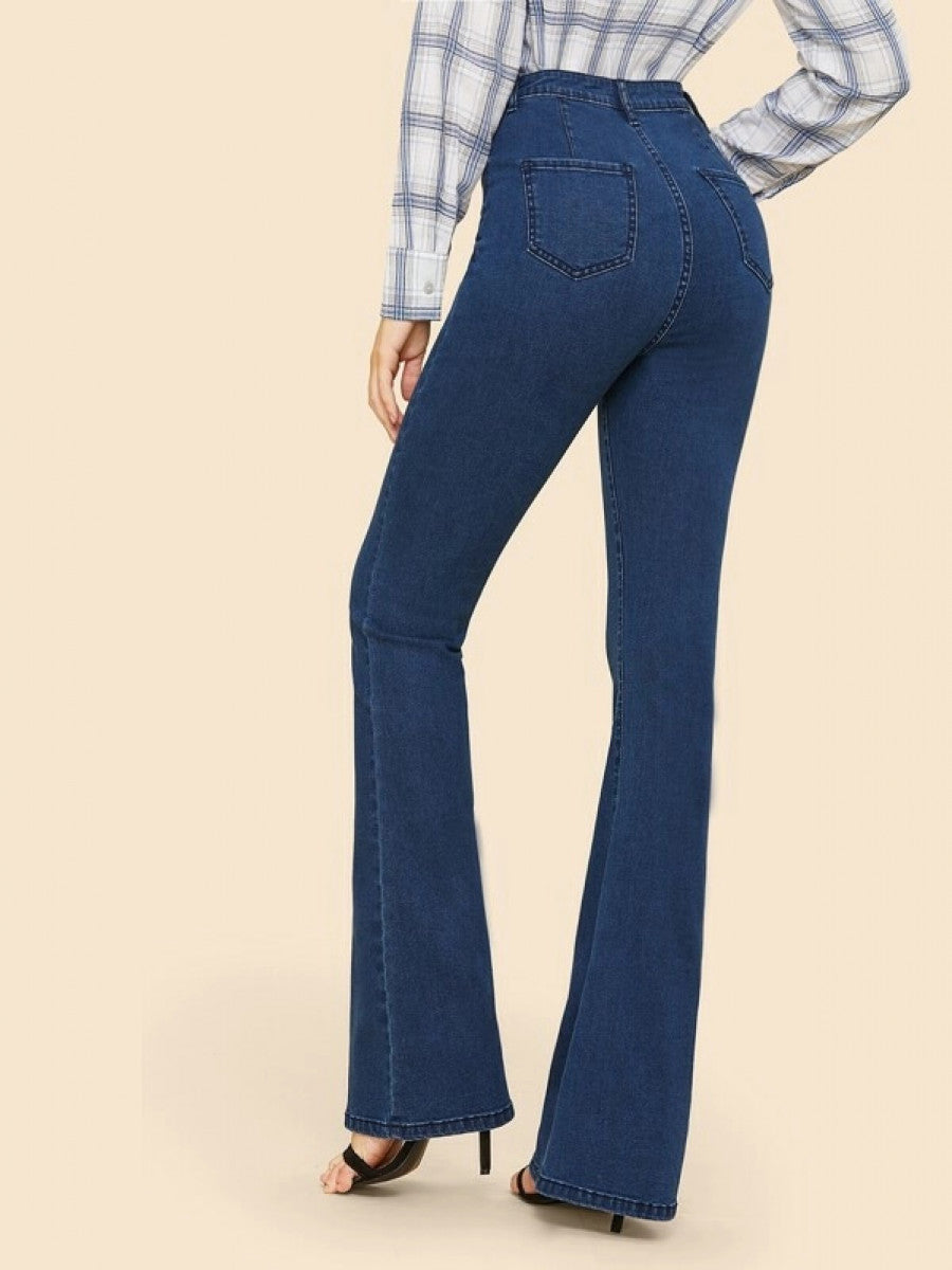 High Waisted Flare Hem Skinny Jeans