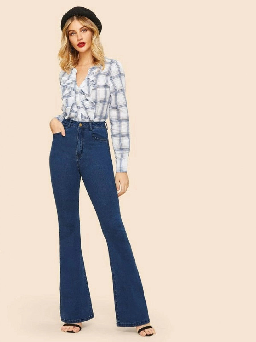High Waisted Flare Hem Skinny Jeans