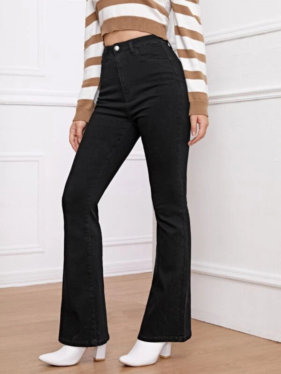 High Waisted Flare Hem Skinny Jeans
