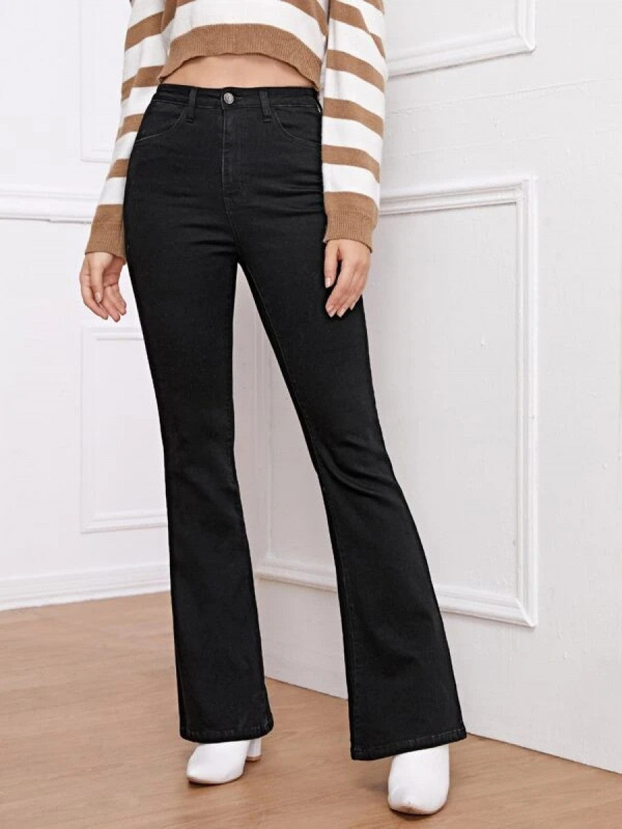 High Waisted Flare Hem Skinny Jeans