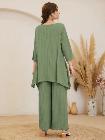 Asymmetrical Hem Solid Top & Pants Set