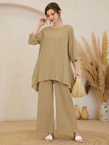Asymmetrical Hem Solid Top & Pants Set