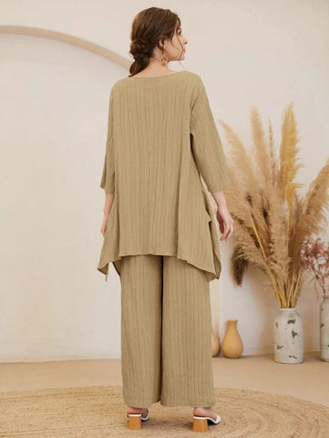 Asymmetrical Hem Solid Top & Pants Set