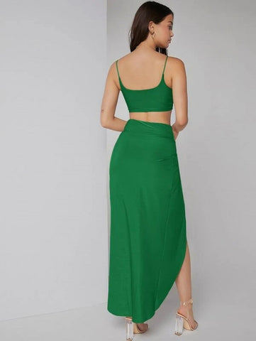 Solid Crop Cami Top & Twist Waist Skirt Set