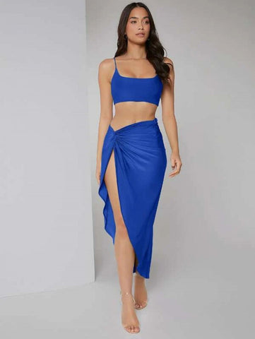 Solid Crop Cami Top & Twist Waist Skirt Set