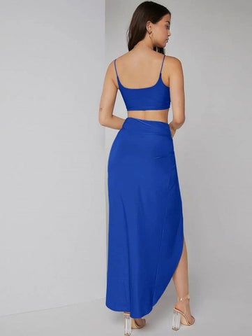 Solid Crop Cami Top & Twist Waist Skirt Set