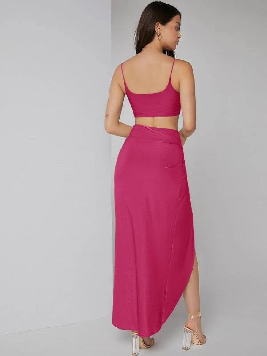 Solid Crop Cami Top & Twist Waist Skirt Set