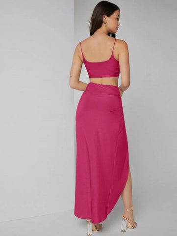 Solid Crop Cami Top & Twist Waist Skirt Set