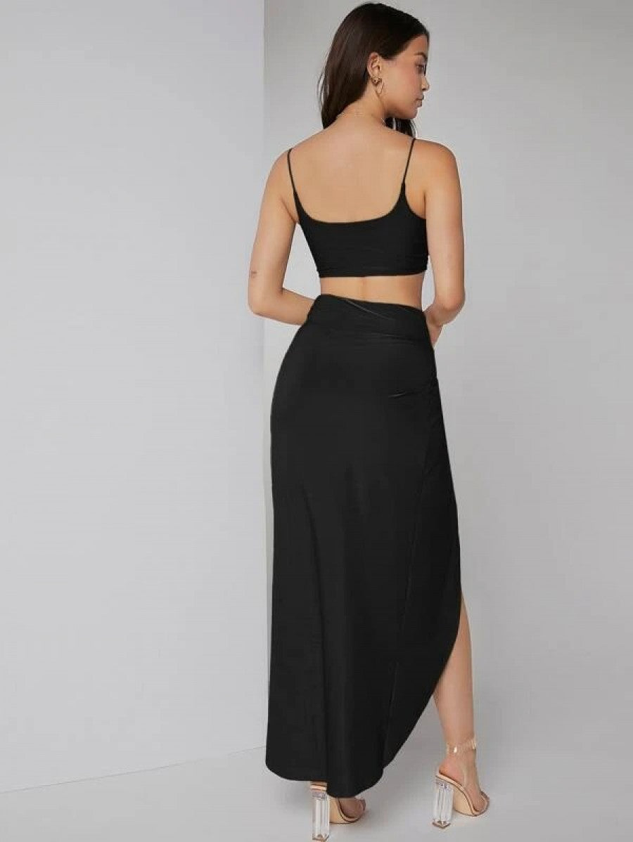 Solid Crop Cami Top & Twist Waist Skirt Set