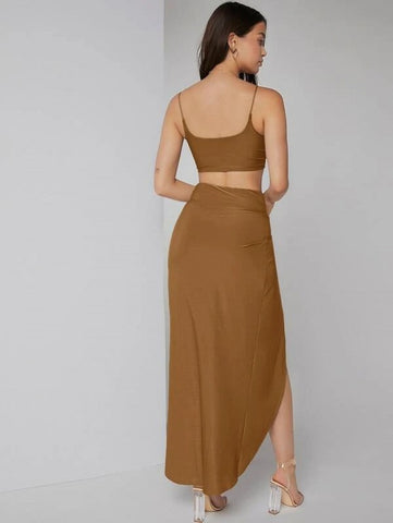 Solid Crop Cami Top & Twist Waist Skirt Set