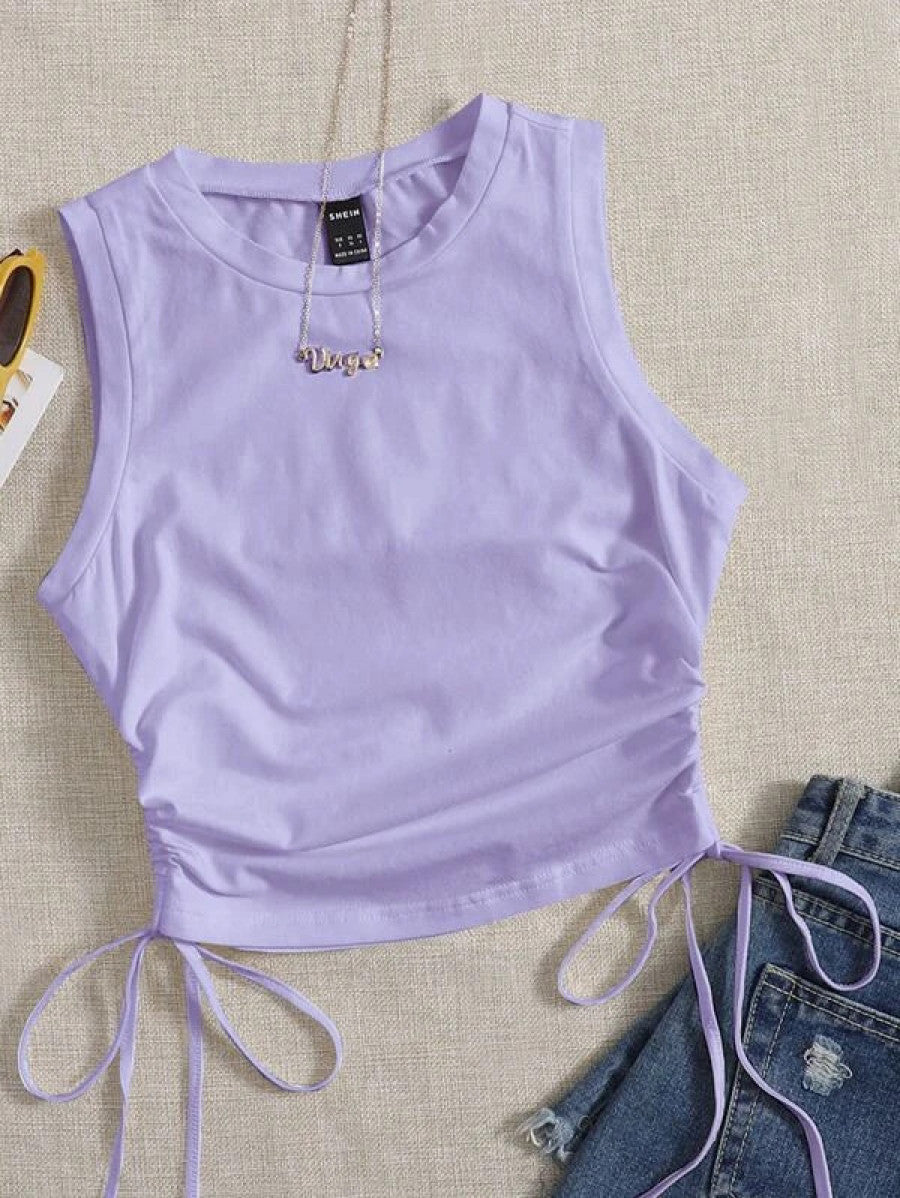 Drawstring Ruched Side Crop Tank Top