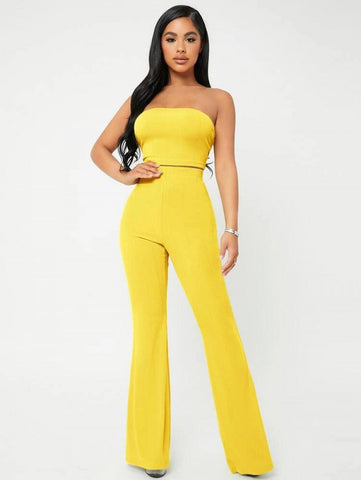 SXY Crop Tube Top & Flare Leg Pants Set