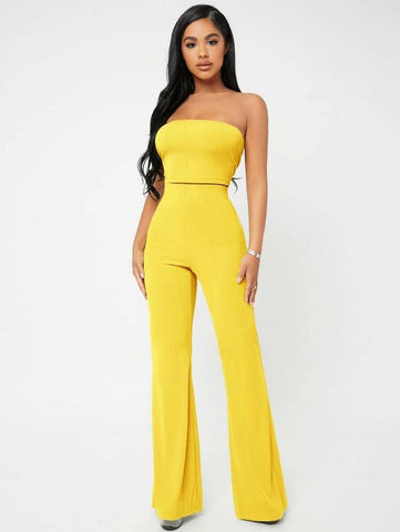 SXY Crop Tube Top & Flare Leg Pants Set