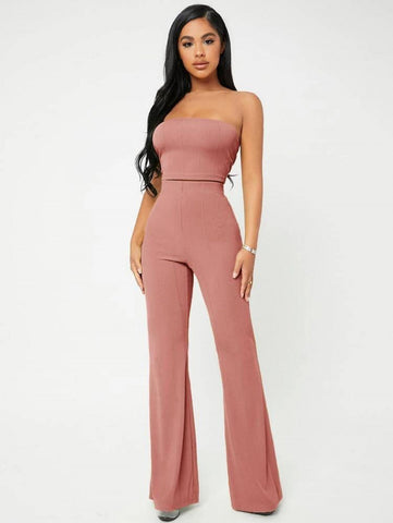 SXY Crop Tube Top & Flare Leg Pants Set