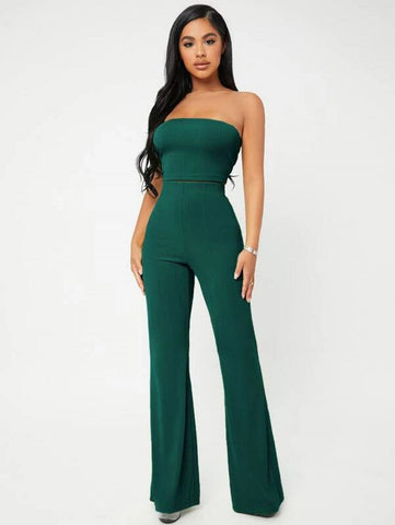 SXY Crop Tube Top & Flare Leg Pants Set