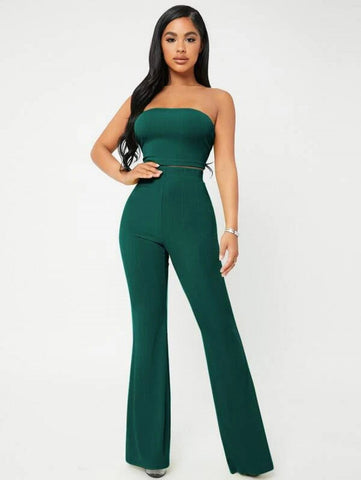 SXY Crop Tube Top & Flare Leg Pants Set