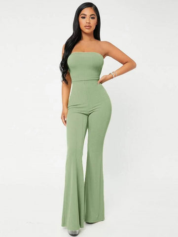 SXY Crop Tube Top & Flare Leg Pants Set