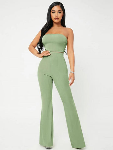 SXY Crop Tube Top & Flare Leg Pants Set