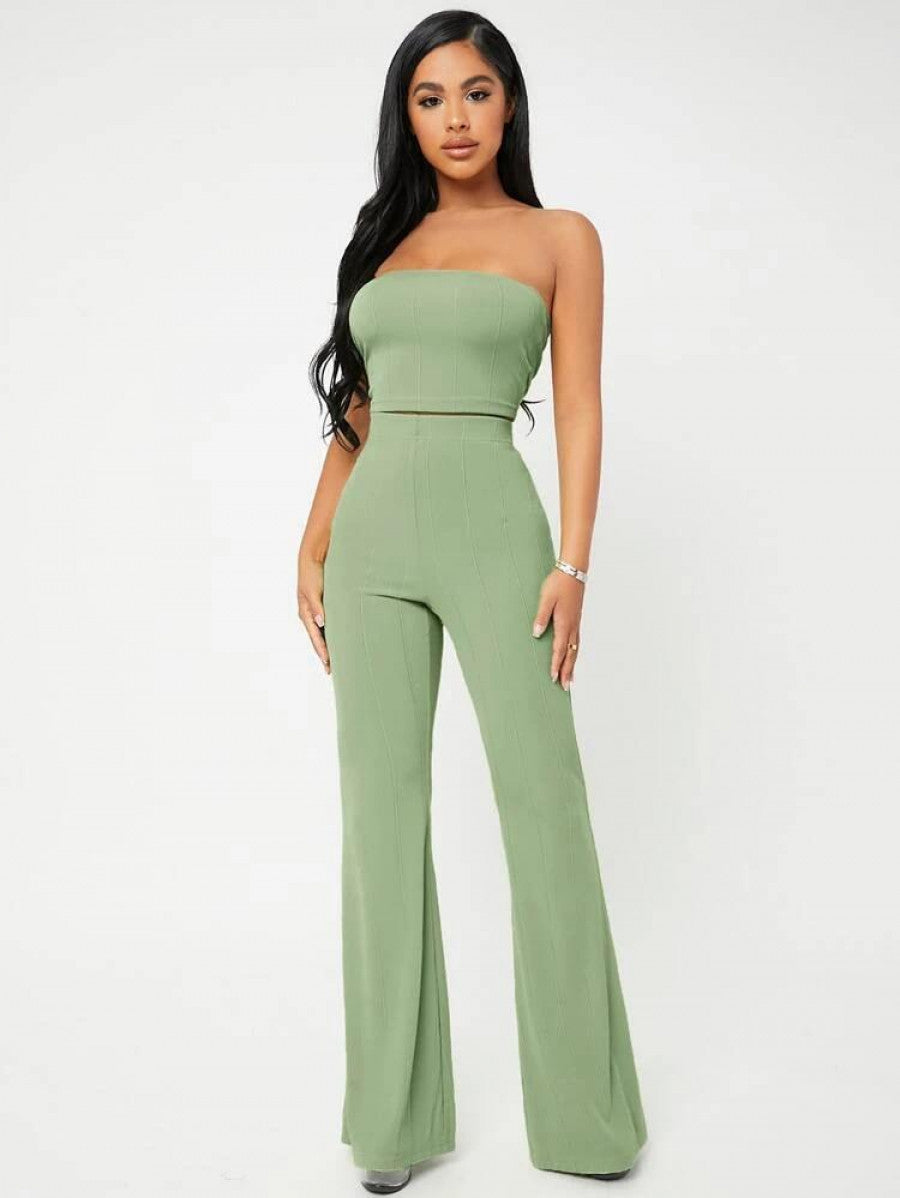 SXY Crop Tube Top & Flare Leg Pants Set