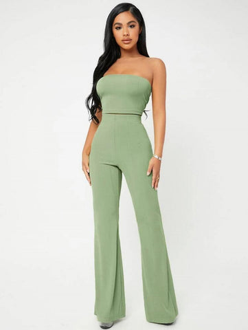 SXY Crop Tube Top & Flare Leg Pants Set