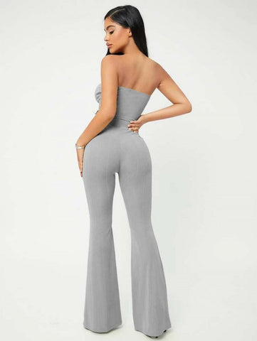SXY Crop Tube Top & Flare Leg Pants Set