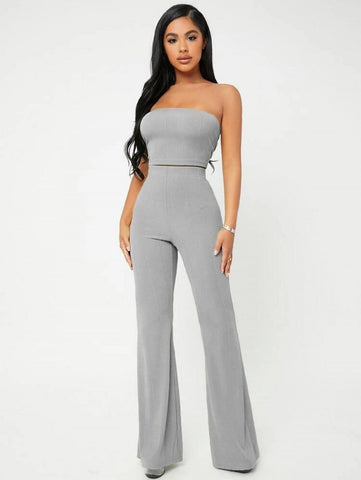 SXY Crop Tube Top & Flare Leg Pants Set